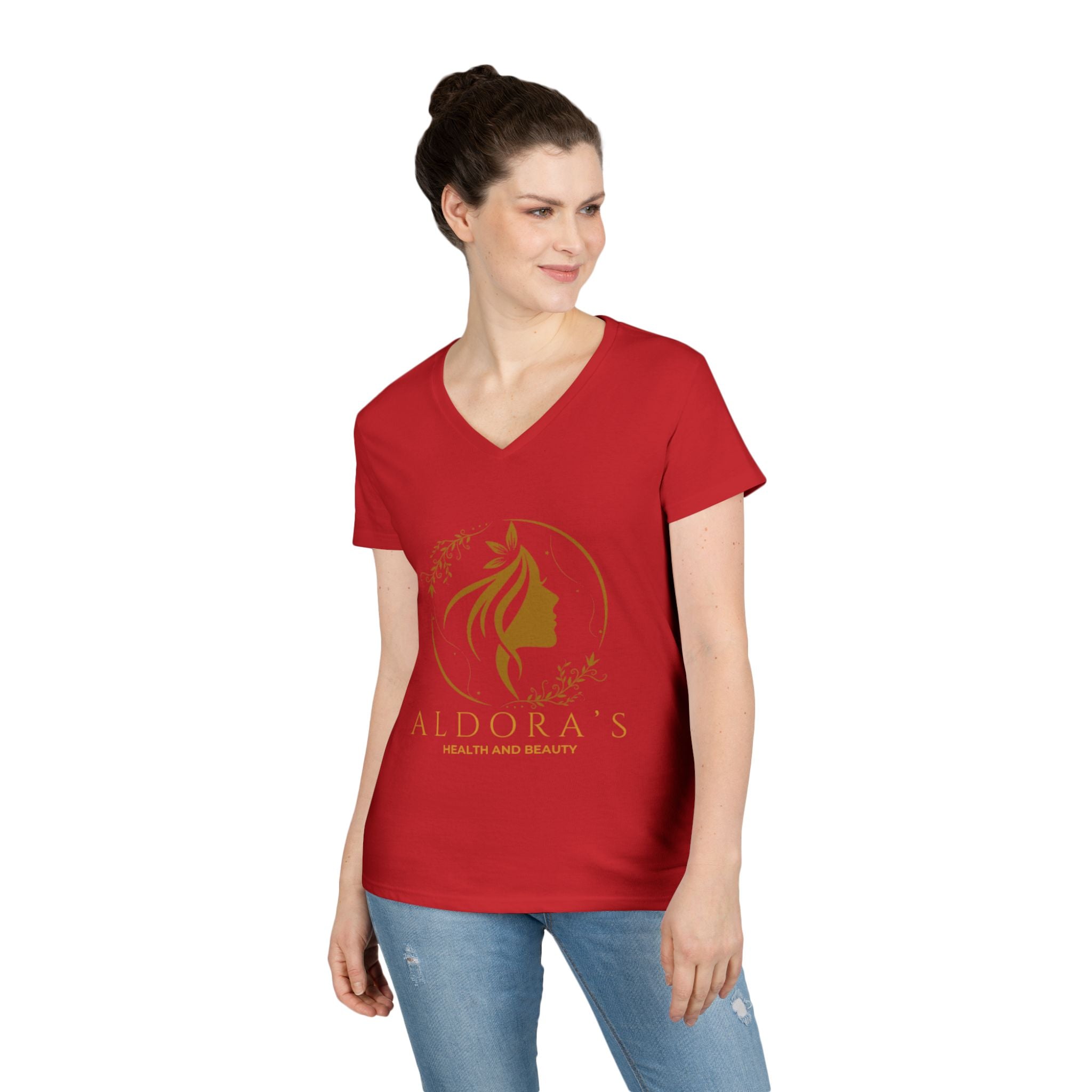 Aldora's Health & Beauty Ladies' V-Neck T-Shirt — Elegant Logo Tee