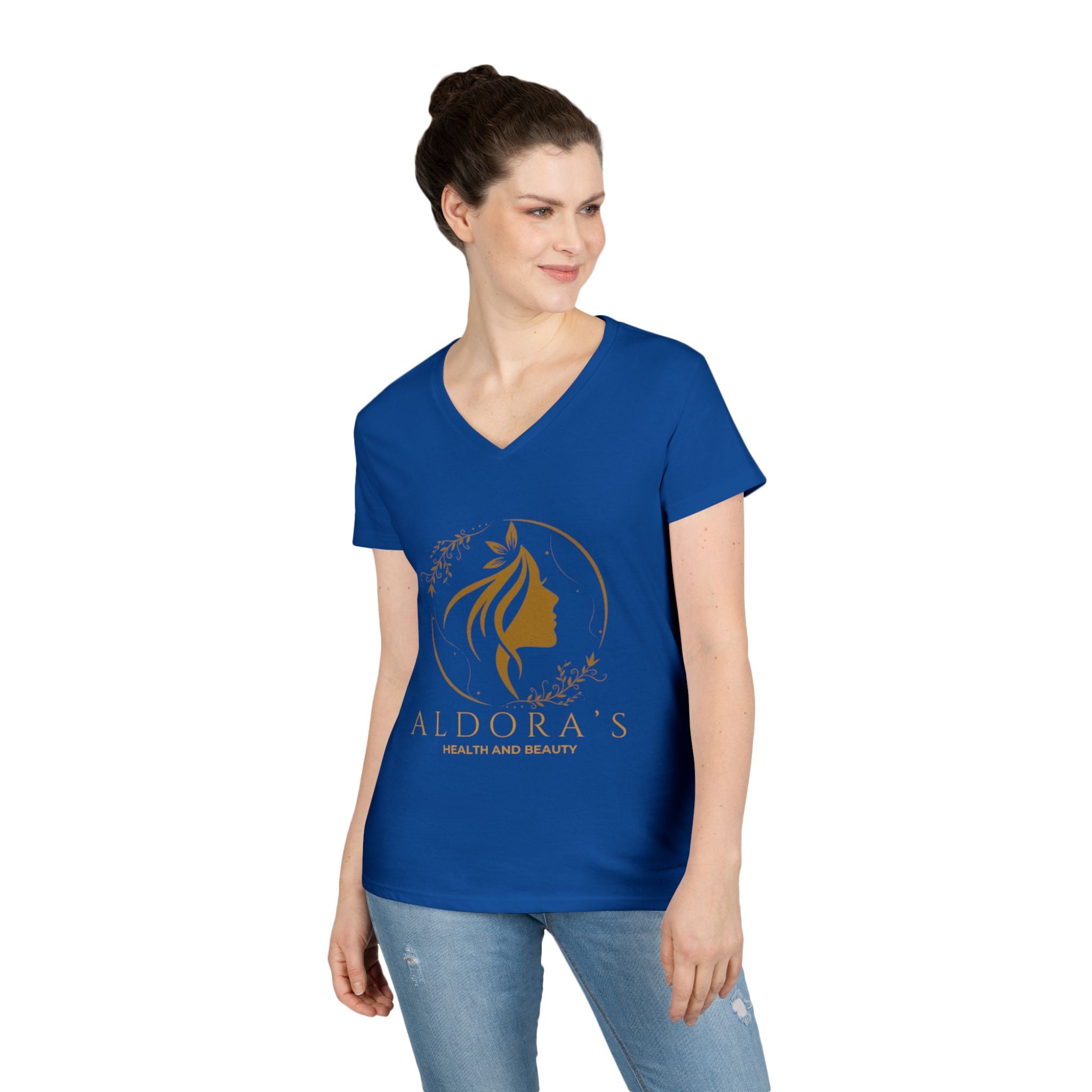 Aldora's Health & Beauty Ladies' V-Neck T-Shirt — Elegant Logo Tee