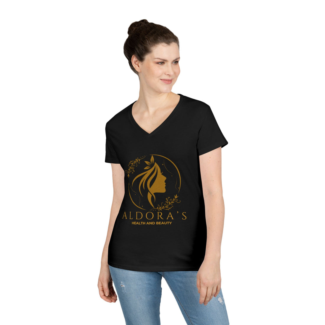 Aldora's Health & Beauty Ladies' V-Neck T-Shirt — Elegant Logo Tee