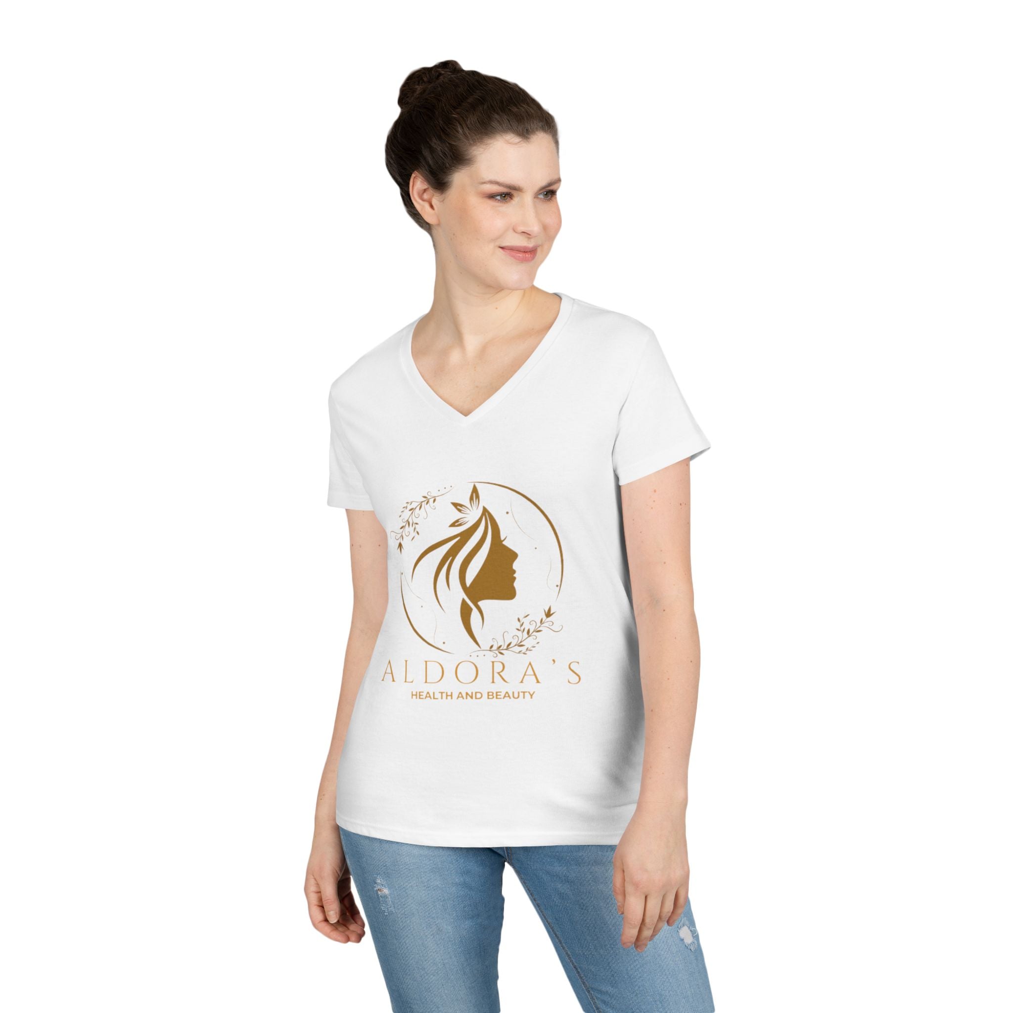Aldora's Health & Beauty Ladies' V-Neck T-Shirt — Elegant Logo Tee