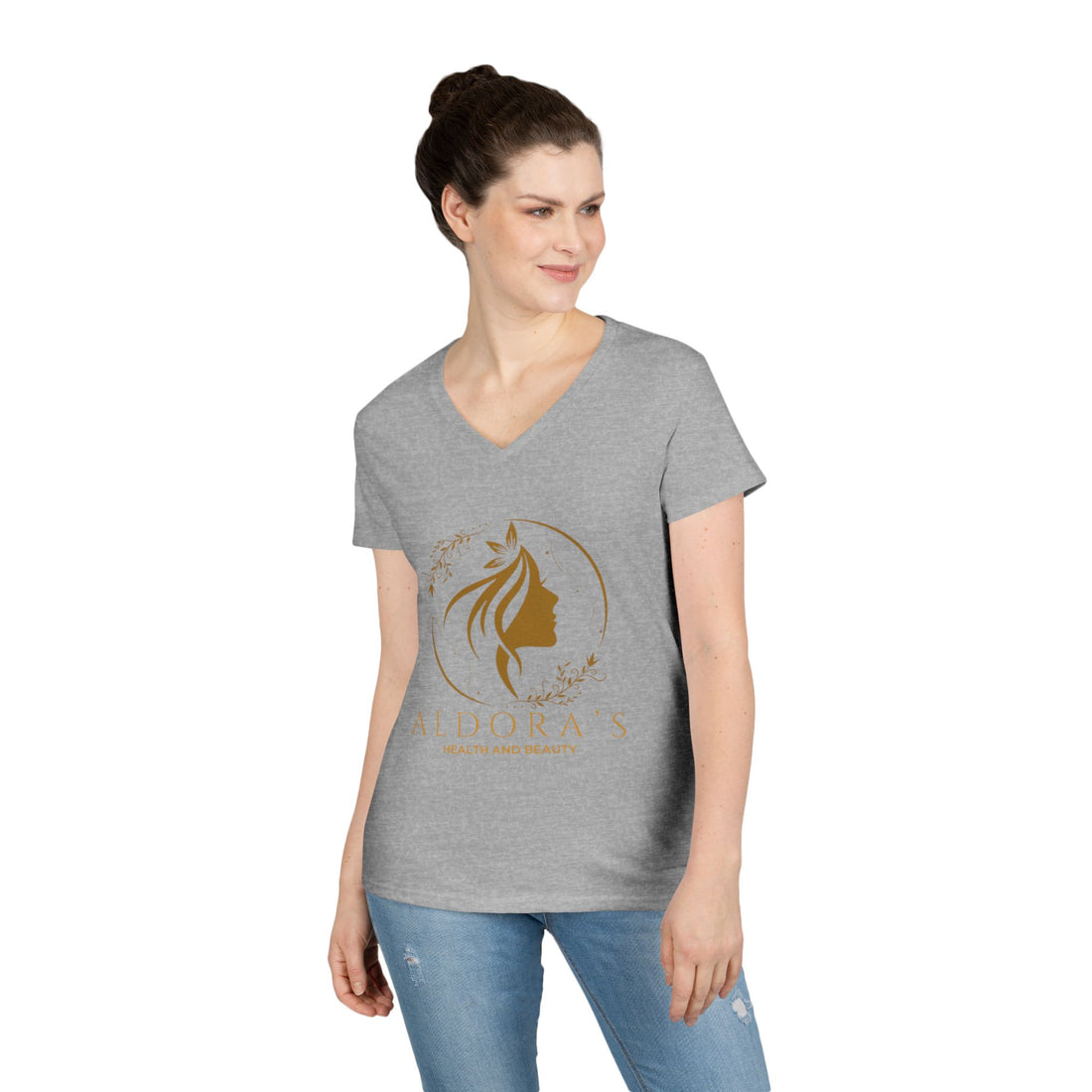 Aldora's Health & Beauty Ladies' V-Neck T-Shirt — Elegant Logo Tee