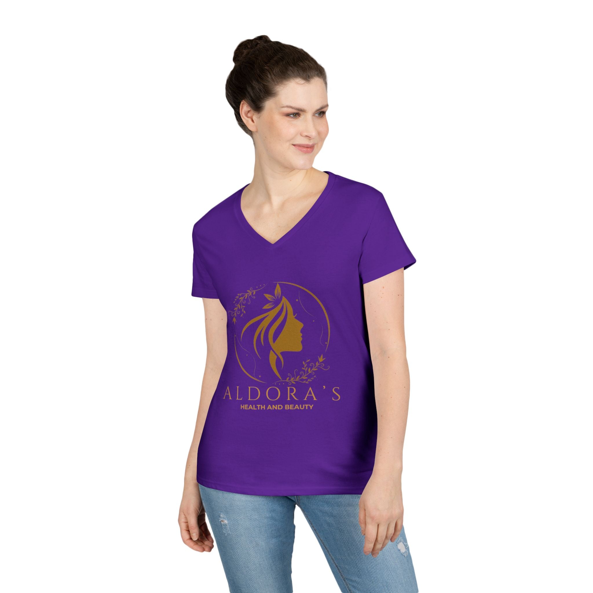 Aldora's Health & Beauty Ladies' V-Neck T-Shirt — Elegant Logo Tee