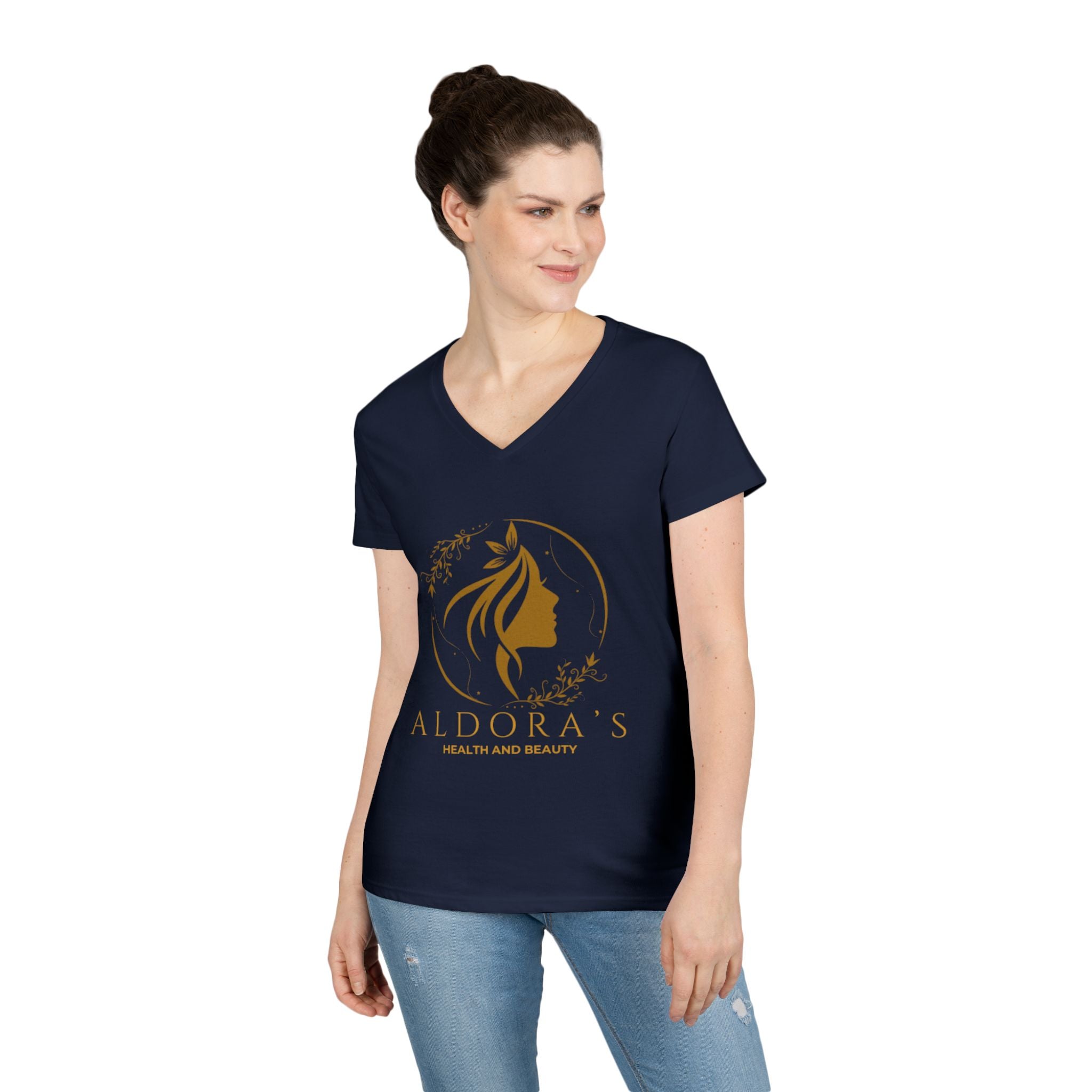Aldora's Health & Beauty Ladies' V-Neck T-Shirt — Elegant Logo Tee