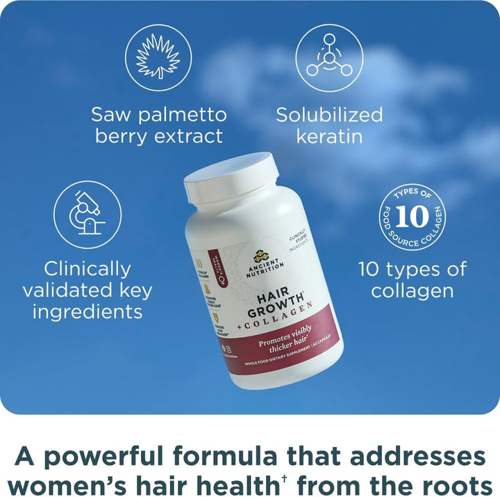 Ancient Nutrition Hair Growth Plus – Collagen & Superfoods Supplement